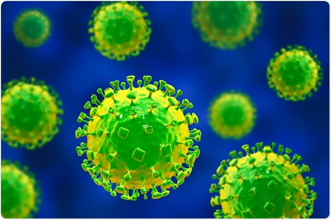 Nipah virus, newly emerging zoonotic infection with acute respiratory syndrome and severe encephalitis, 3D illustration. Image Credit: Kateryna Kon / Shutterstock