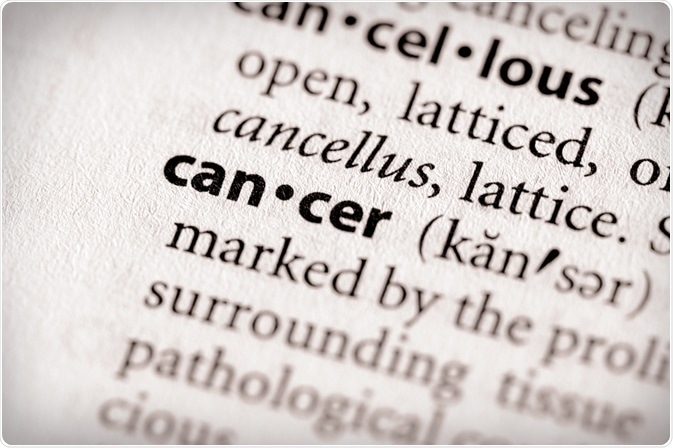 Open book showing definition of cancer