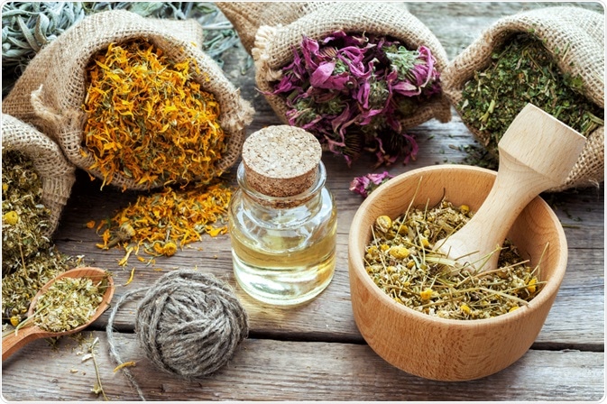 Herbal medicines on table
