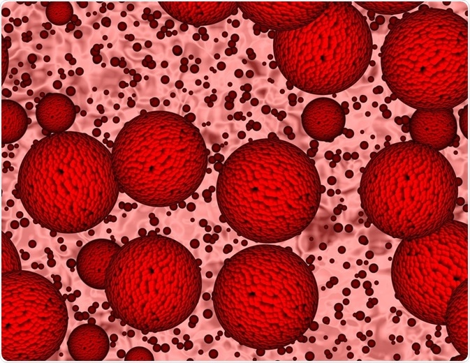 Abstract image of cells observed under a confocal raman microscope.