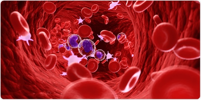 Flow cytometry can be used to analyze blood samples. This image shows the variety of cells that are present in the human blood stream.