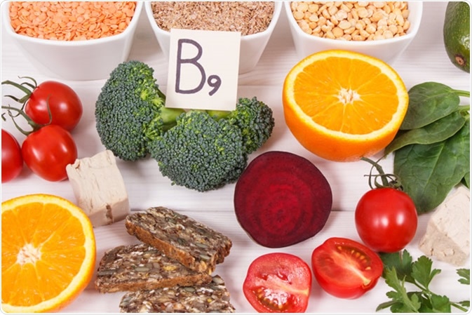 Food containing folic acid / vitamin B9, dietary fiber, natural minerals and folic acid. Image Credit: ratmaner / Shutterstock