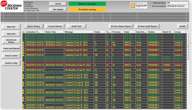 Supervisor alarm review screen in Internet Explorer.