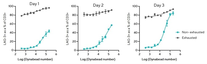 LAG-3 overexpression persists on exhausted T cells over 3 days. LAG-3 overexpression persists on exhausted T cells over 3 days.