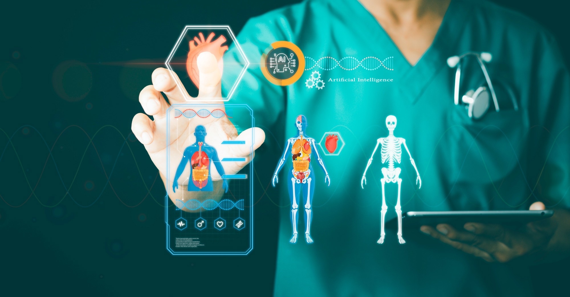 Artificial Intelligence. doctor using technology smart robot AI.