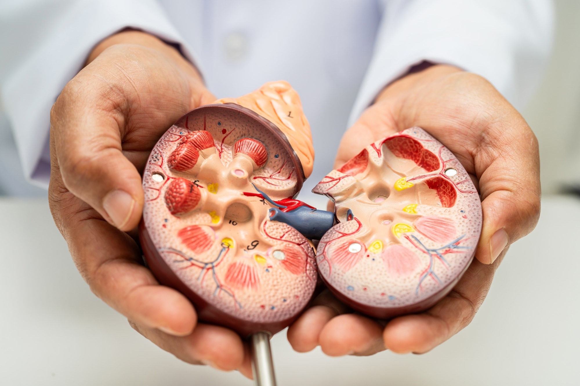 doctor with model for treatment urinary system.