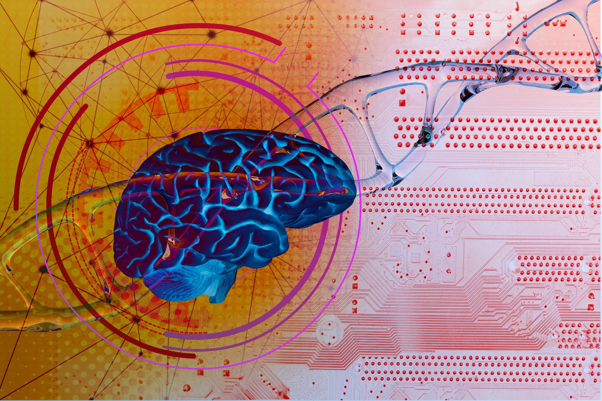 human brain on DNA helix background.