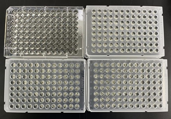 Three skirted PCR plates prepared using 96-well plate as a source.