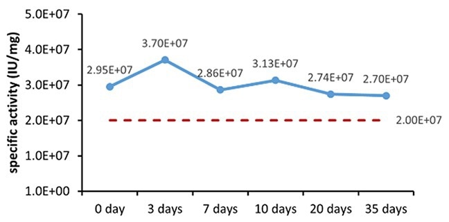 (A) Accelerated and (B) real-time stability evaluations of finished product (powder).
