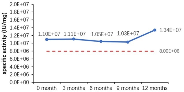 (A) Accelerated and (B) real-time stability evaluations of finished product (powder).