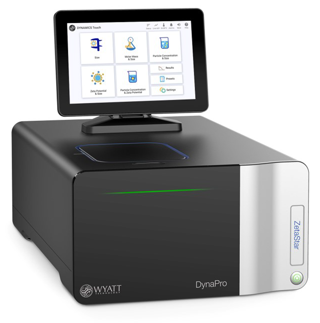 The DynaPro ZetaStar DLS/ELS/SLS instrument features walkup operation with an intuitive touch-screen application, DYNAMICS Touch™, that guides users through the measurement process. It can be operated manually, in microcuvette mode, or combined with an autosampler for automated analysis of many samples in DYNAMICST™ software