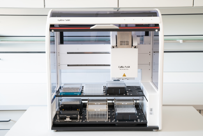 Analytik Jena CyBio FeliX hardware configuration. Decks equipped for doublesided size selection of NGS libraries