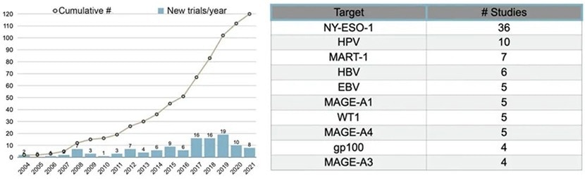 Trends in the number of TCR-T clinical trials and popular targets